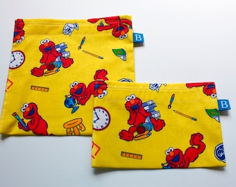 Reuseable Eco-Friendly Set of Snack and Sandwich Bags in Elmo Fabric