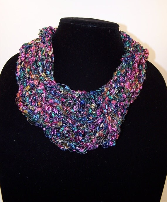 Ladder Ribbon Yarn Scarf Circle Scarf Infinity by WeeCatCreations