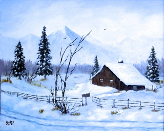 Items similar to 16 x 20 Print of Original Oil Painting Snow Scene