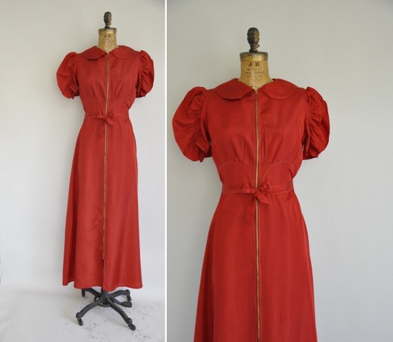 40s dressing robe dress / vintage rich rusty by simplicityisbliss