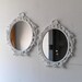 White Wall Mirror in Vintage Oval Brass Frame Set of Two 16 by 13 Inches