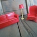 Vintage Dollhouse Furniture Red Plastic Marx Couch Chair Lamp