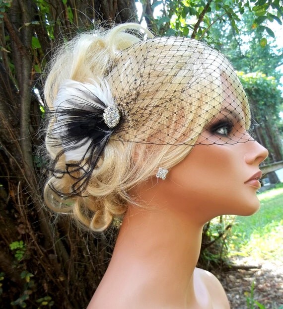 Wedding Set, Black White Bridal Fascinator with color choice Bandeau