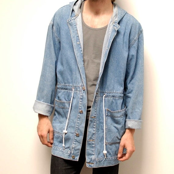 DENIM PARKA hooded blue cotton TOGGLE jacket