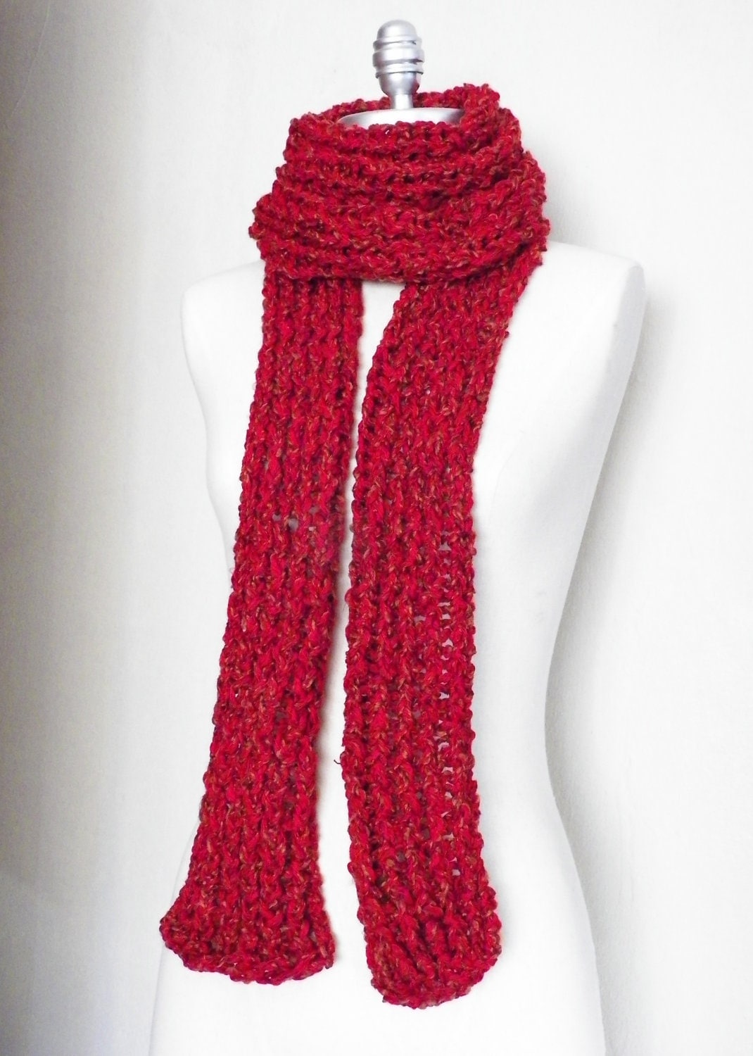 Big Red Scarf Knitwear Chunky Knit Extra Long Loose Knit