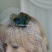 Birdcage Veil with Peacock Feather Accent. Vintage Inspired Headpiece.