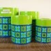 Vintage 70s Metal Nesting Canisters Mod Blue and Green