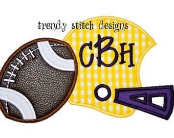 Helmet and Football Applique Design Machine Embroidery Design INSTANT DOWNLOAD