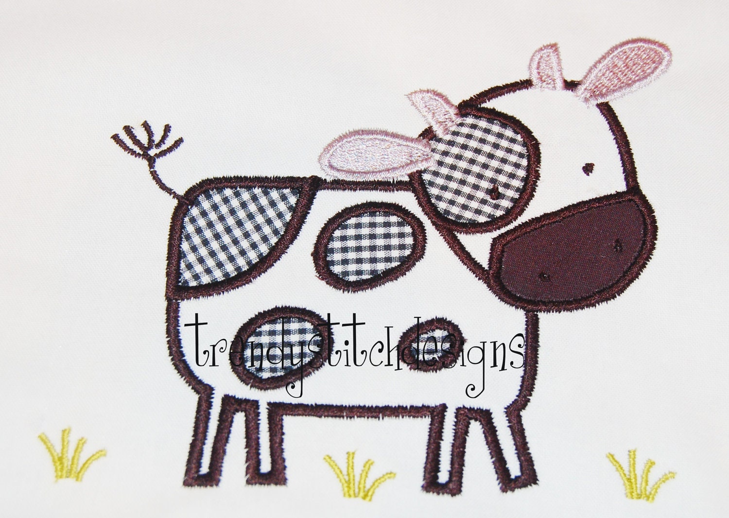 Cow in Pasture Applique Design Machine Embroidery Design