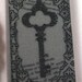 STUDIO SALE - Fancy Skeleton Key with Baroque wallpaper background and wording - Repositionable CLiNG Rubber Stamp