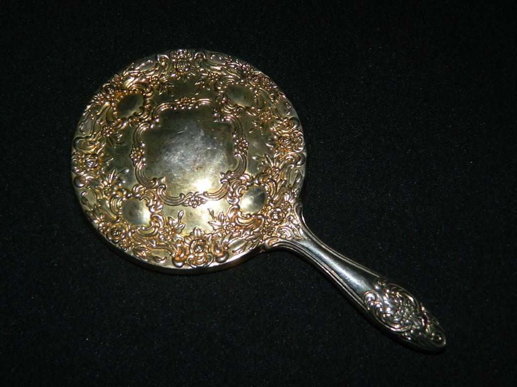 Antique Silver Plated Ornate Hand Held Mirror