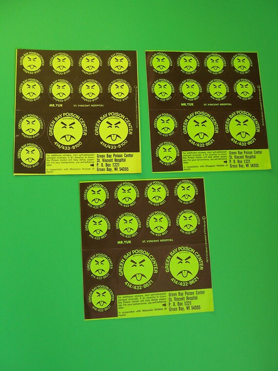 36 vintage 1972 green &amp; black Mr. Yuk stickers