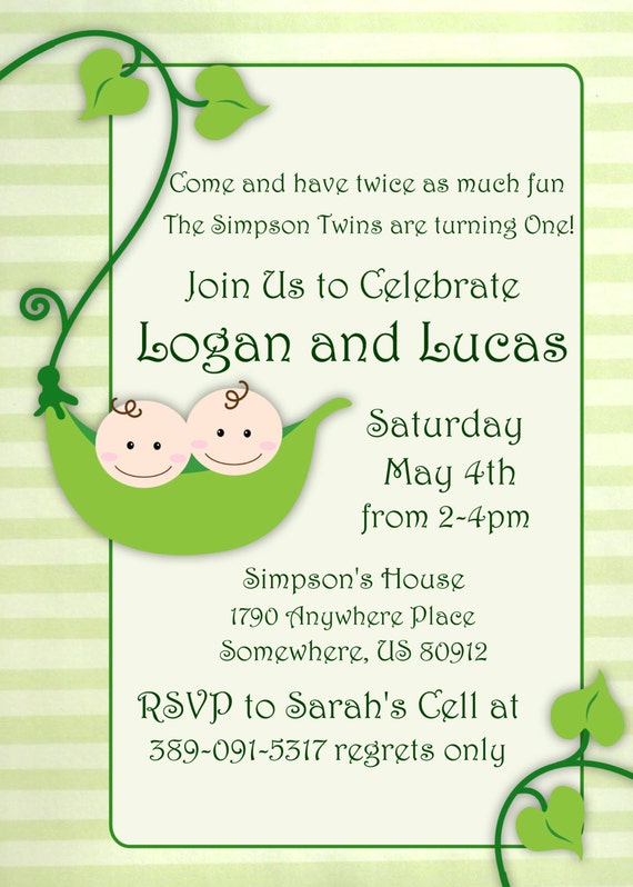 TWINS Sweet Pea Birthday Printed Invitations With Envelopes/ or Baby Shower-15 Il_570xn