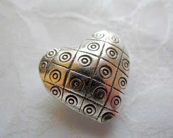 Karen Hill Tribe Beads Silver Puffy Heart Circles Dots 19mm 21mm