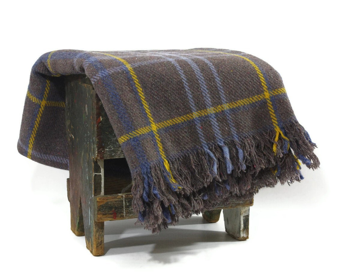 vintage grey plaid wool blanket fringed throw vintage grey plaid wool blanket fringed throw