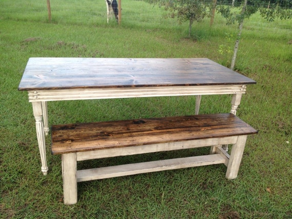  Farm  Table  with Turned  Legs  and One Bench 