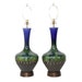 PAIR Mid-Century Modern Pottery Lamps . Blue Green Lava Glaze . XL Size