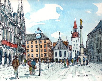 Munich art print from an original watercolor painting
