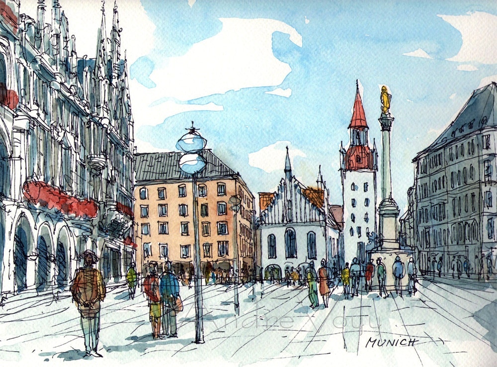 Munich art print from an original watercolor painting