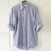 Blue and White Contrast Block Stripe Collar Pocket Shirt