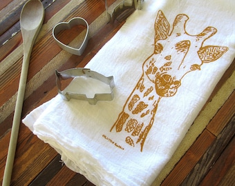 Tea Towel - Screen Printed Flour Sack Towel - Eco Friendly Cotton - Dish Towel - Giraffe - Absorbent Kitchen Towel - Classic Flour Sack