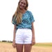 80s Teal Jazzersize Abstract Loose Silky Blouse xs s m