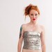 Vintage 1970s Tube Top - 70s Sequin Top - Metallic Silver