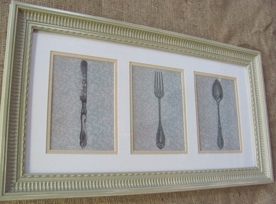 Framed and Matted Silverware Print Vintage by theshabbychateau