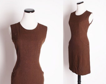Vintage 1960s Chocolate Brown Fall Cotton Short Dress / Vintage Dress / Dress / Dresses / Chocolate Brown / Mod Dress / 1324