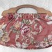 Vintage 1930s Purse Clutch Handbag Knitting Yarn Tote Floral Barkcloth Wood Handles