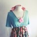 Shabby Chic Top Mint Green Pink Cashmere Hooded Shirt Floral Print Women's Clothes Upcycled Clothing XL XLarge 'PHOEBE'