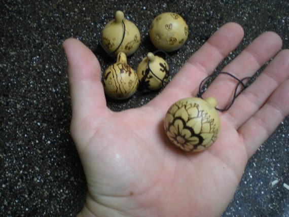 Items similar to Mini Gourd Decorations Flower Theme Woodburned Gourds