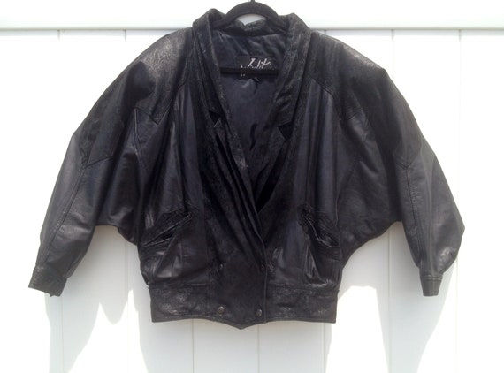 Vintage 1980's Black Bat-Wing Leather Jacket with