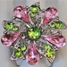 Silver cocktail button ring pale pink lime green adjustable statement OOAK summer