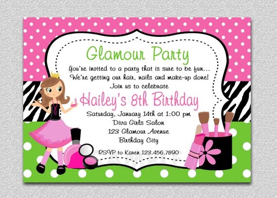 Glamour Girl Birthday Spa Invitation Glamour Girl Birthday Party 