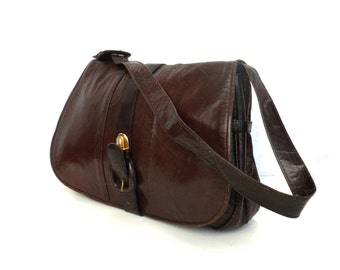Agathe, French Vintage, Chocolate Brown Leather Satchel, 1970s Handbag from Paris