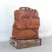 Vintage Large Expandable Tan Leather Roller Travel Tote Bag w/Shoulder Bag