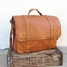Vintage Distressed Tan Leather Messenger Satchel Bag