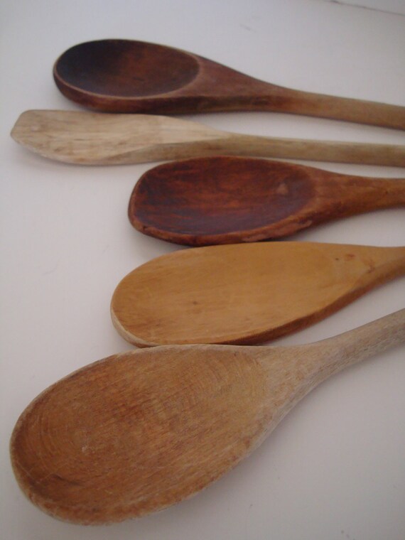 Vintage Wooden Spoons Set 5