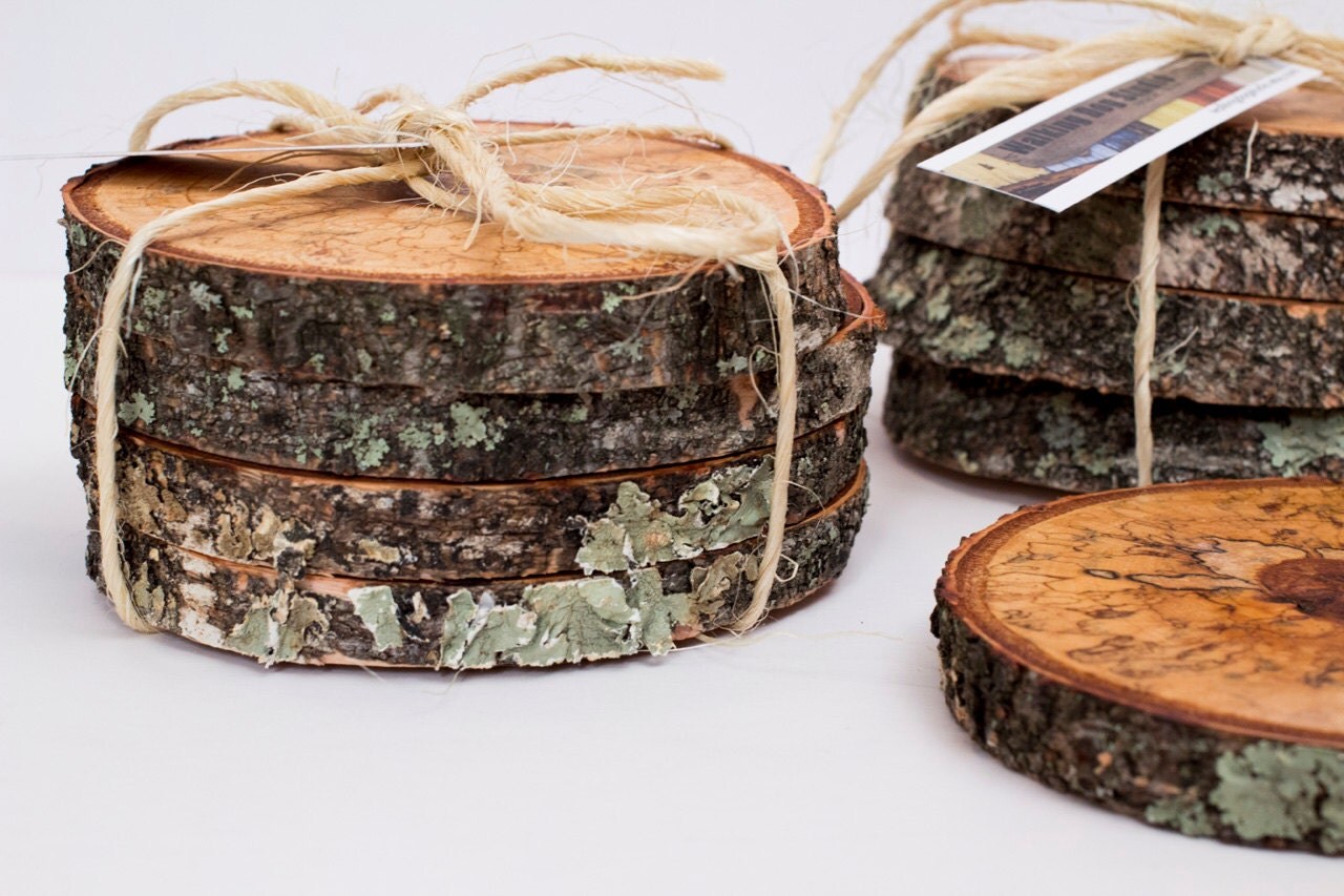 Coasters Rustic Birch Wood Coasters Set of 4