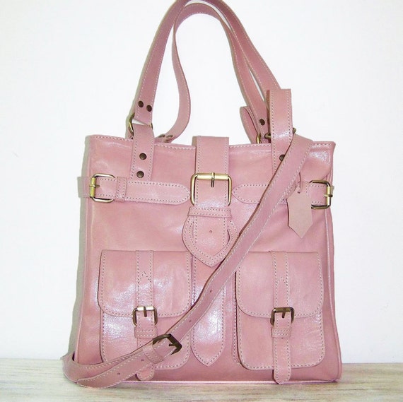light pink leather satchel