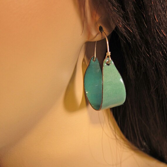 Hoop Earrings Aqua/Seafoam Turquoise Earrings Enamel