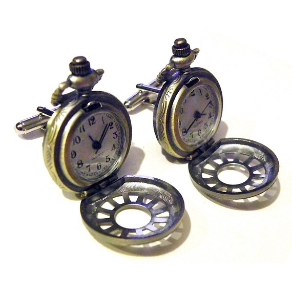 Mens Pocket Watch Cufflinks Steampunk Retro Victorian Style Filigree ...