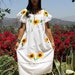 L/XL Super SunFlowers Vintage Hand Embroidered Mexican Cotton Summer Dress