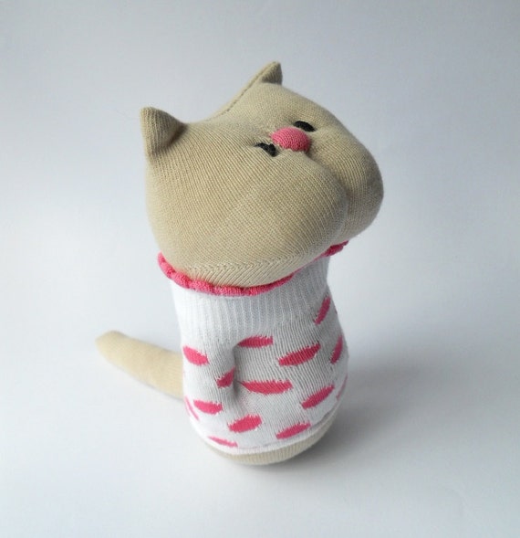 toy kitten cat sock animal doll pink spots by TreacherCreatures