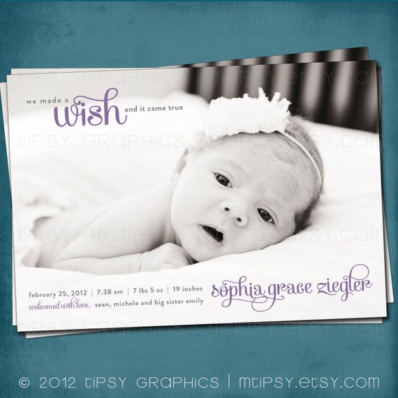 our Wish came true. Birth Announcement. Simple & Sweet by Tipsy Graphics Il_570xn