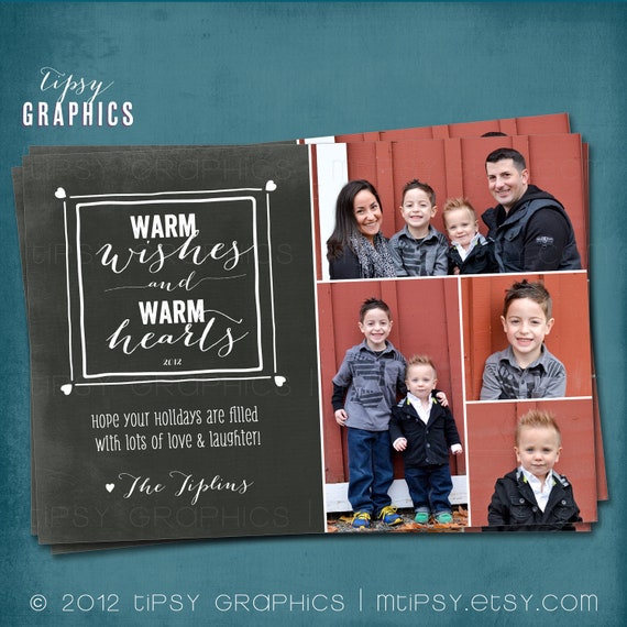 Warm Wishes & Warm Hearts. Chalkboard. Multi Photo Holiday Card. Any text, for 1 or more photos. By Tipsy Graphics Il_570xn