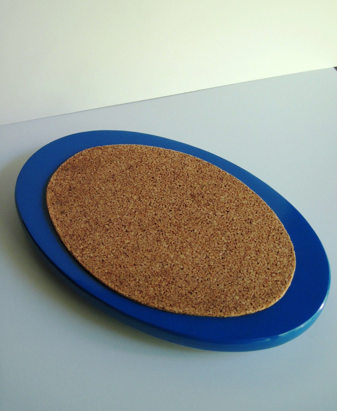 BRILLIANT BLUE TRIVET Upcycled Vintage Wood and Cork Hot Plate Haute Juice