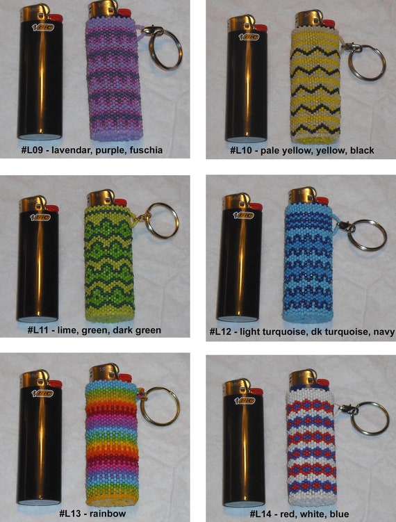 Beaded BIC Classic Lighter Removable Cover Case Keychain Key