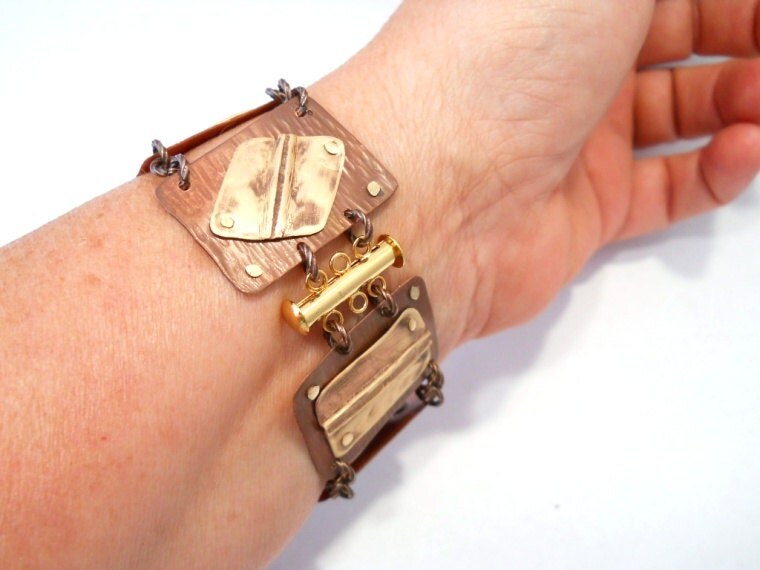 Mixed Metal Bracelet Copper Jewelry Riveted Bracelet Hammered